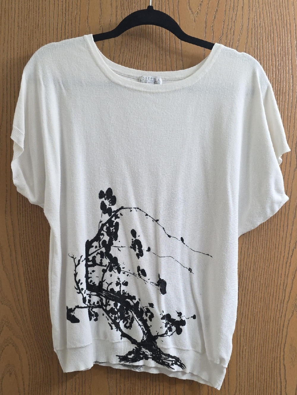 Joseph Ribkoff Cream Short Sleeve Top with Black Botanical Print